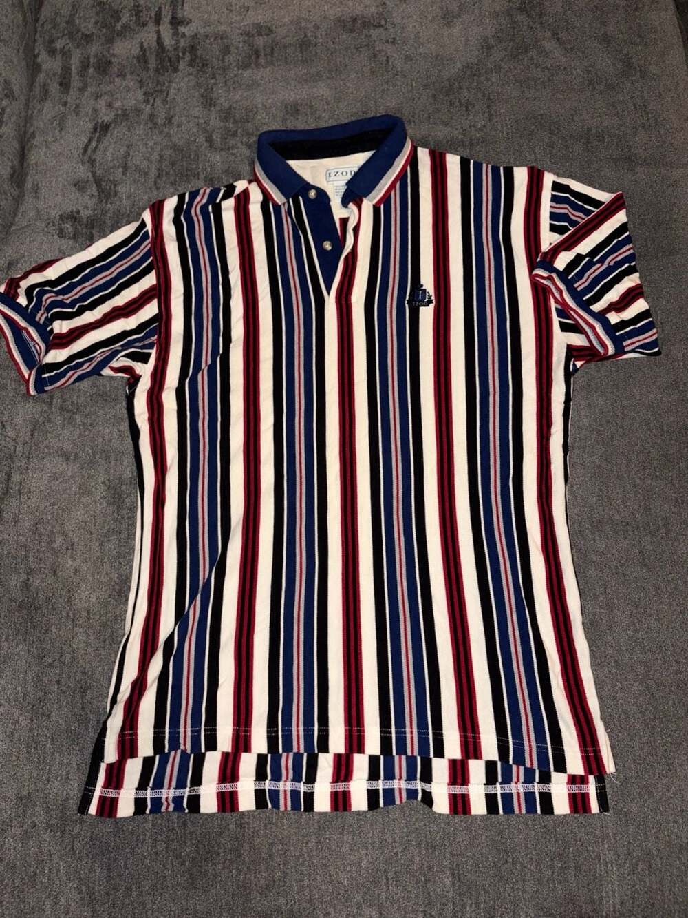 Izod Striped Polo Shirt Size M Vintage Multicolor Vertical Stripes